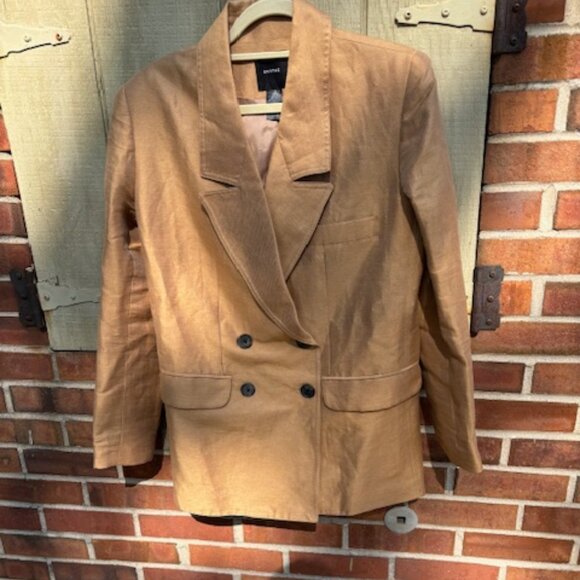 Smythe Tan Linen Silk Blend Herringbone Double Breasted Blazer NWOT - Picture 2 of 9